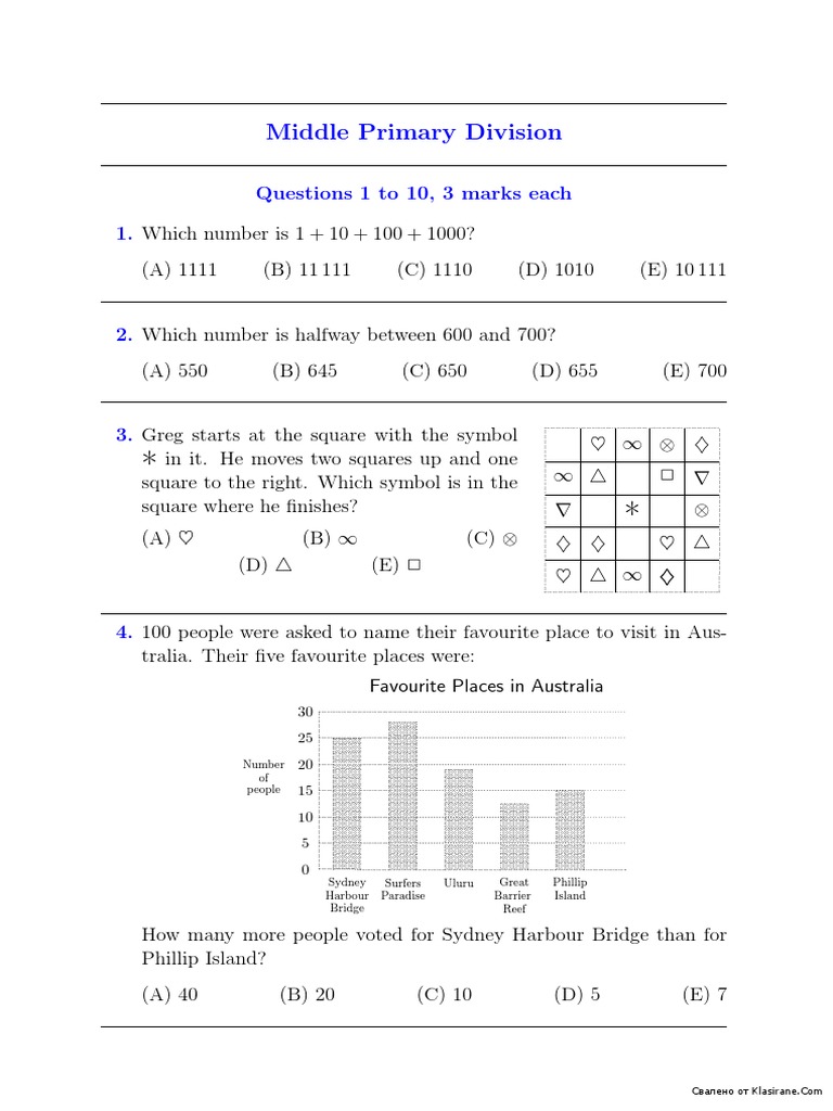 Middle Primary Math Questions | PDF