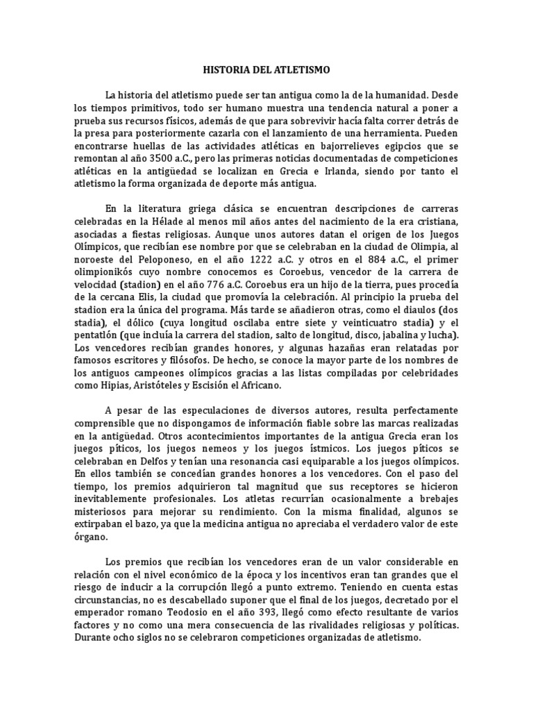 Historia del Atletismo y sus Pruebas | PDF | Deporte del atletismo ...