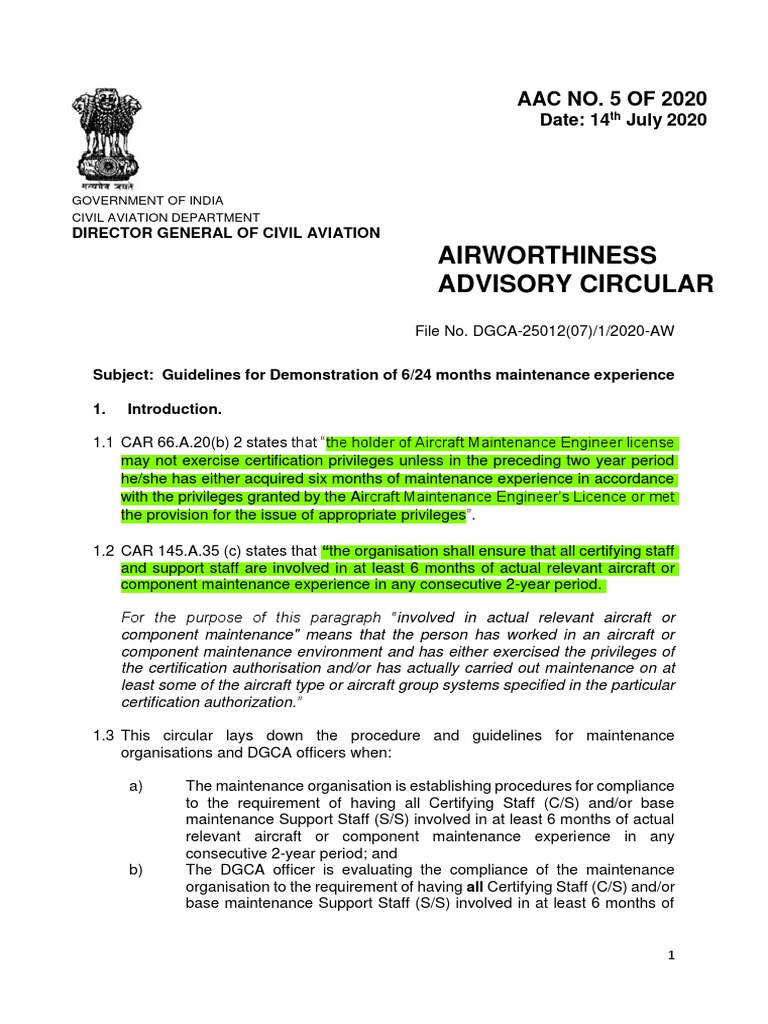 Airworthiness Advisory Circular AAC NO. 5 OF 2020 PDF Vehicles Aviation