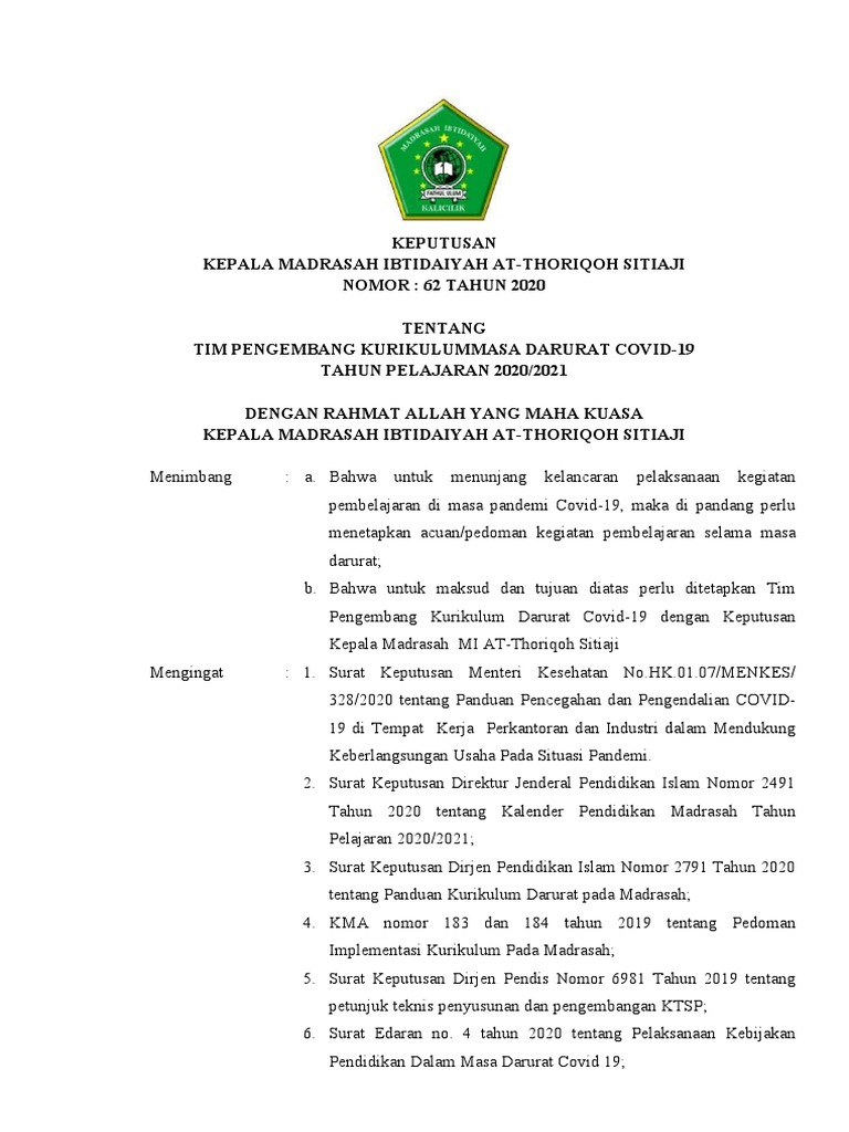 SK TIM PENGEMBANG KURIKULUM DARURAT COVID19