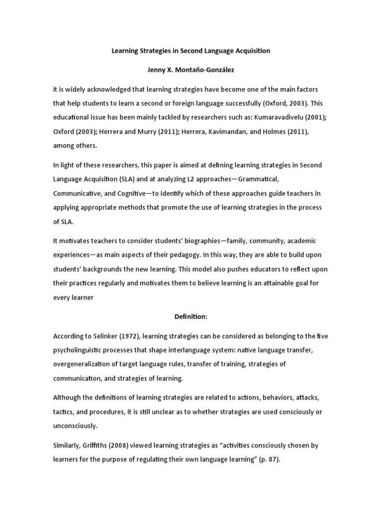 Learning Strategies in SLA Instruction | PDF | Second Language ...