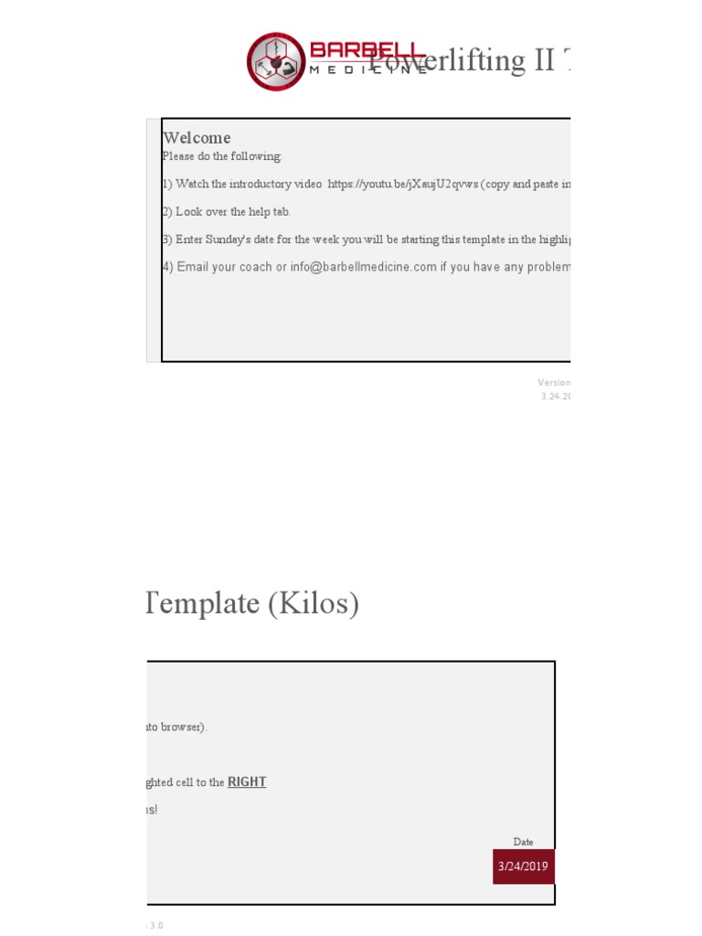 Powerlifting II Template Guide | PDF | Calorie | Units Of Measurement