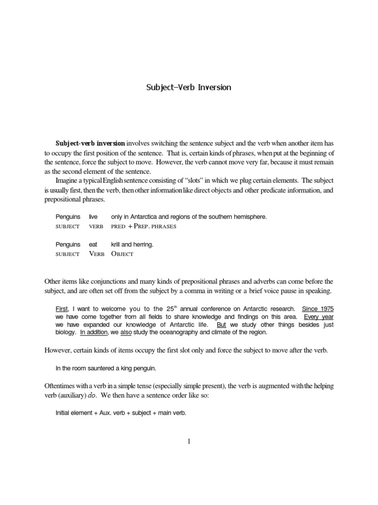 Inversion SV | PDF | Subject (Grammar) | Clause