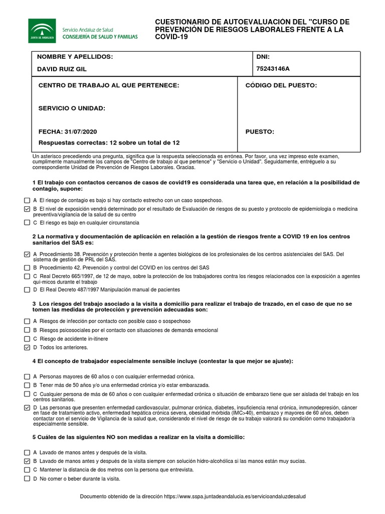 Examen Curso Covid | PDF | Lavado de manos | Condicion cronica