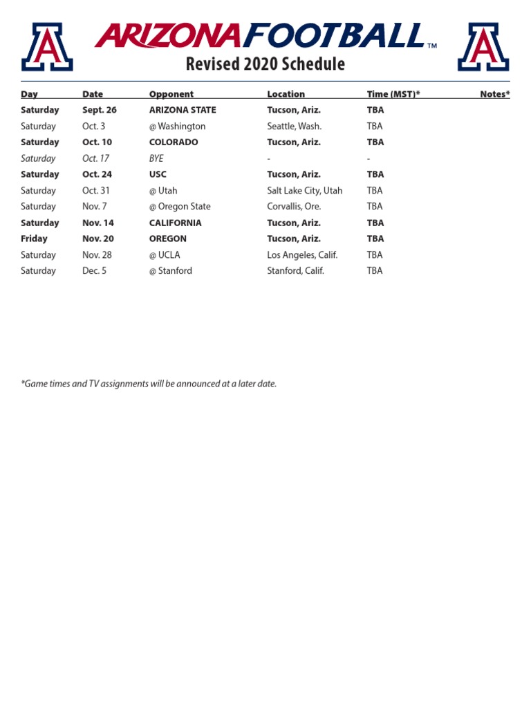 2020 UA Football Schedule