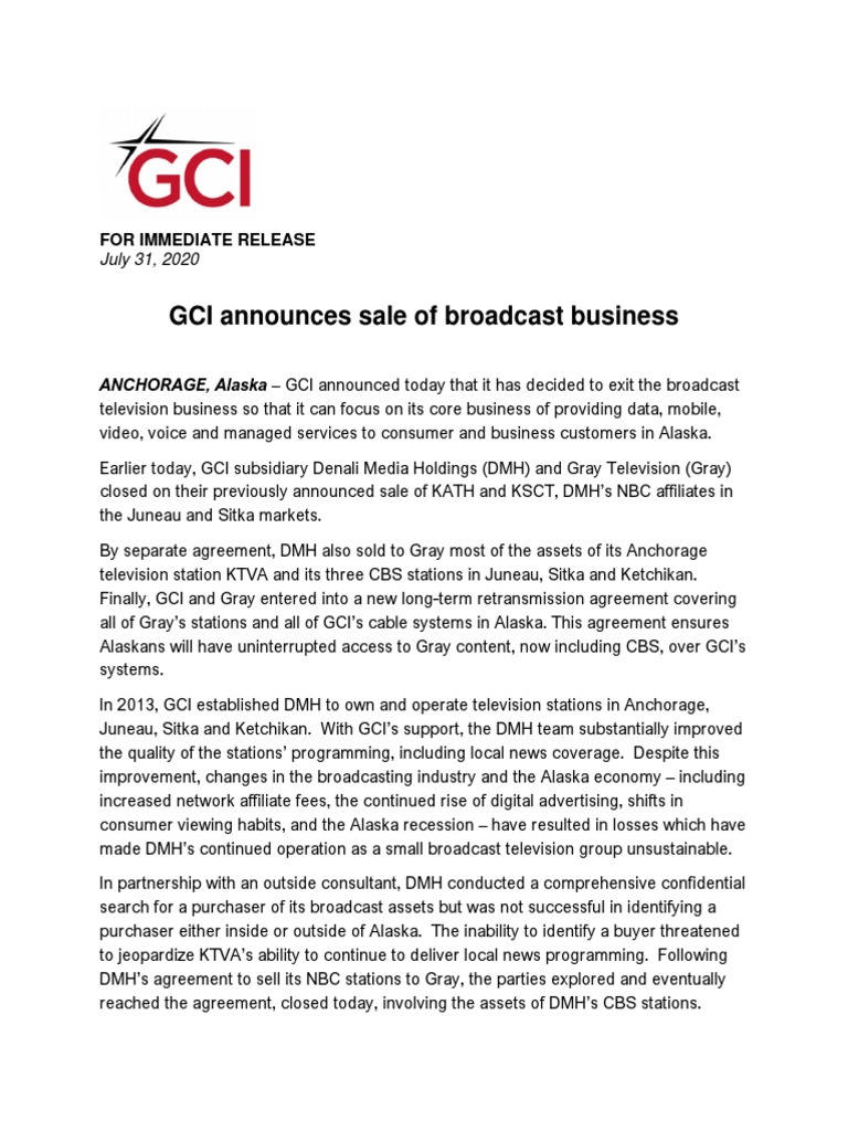 7.31 Gci Final Press Release | PDF | Media Formats | Mass Media