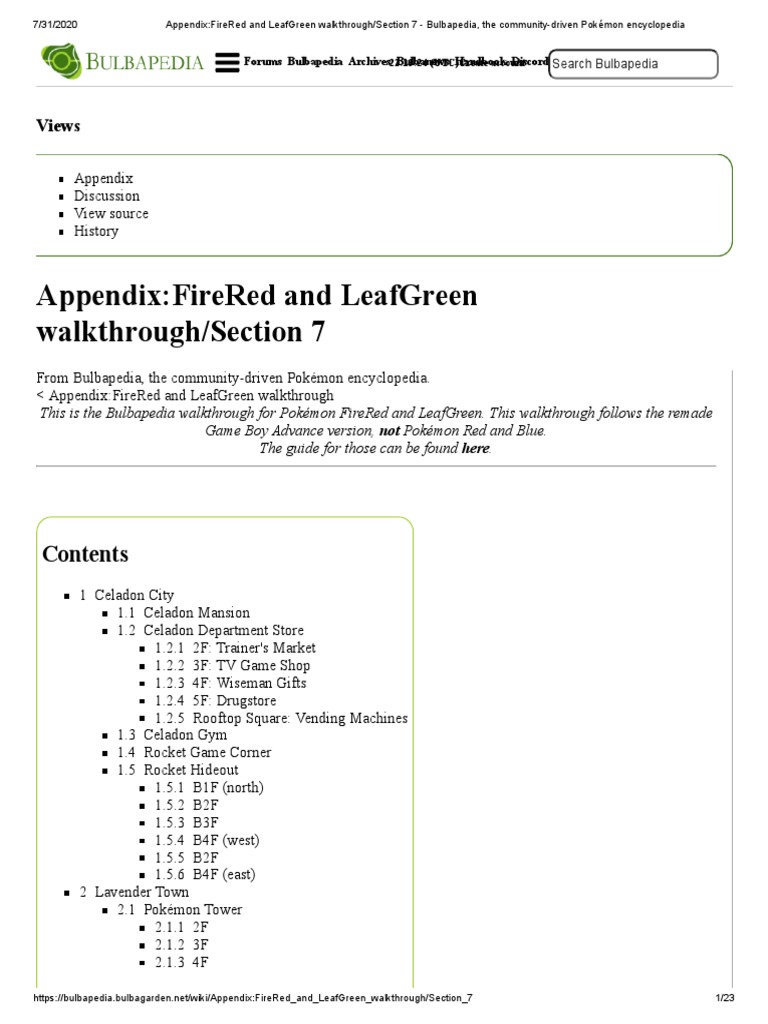 FireRed and LeafGreen Walkthrough | PDF