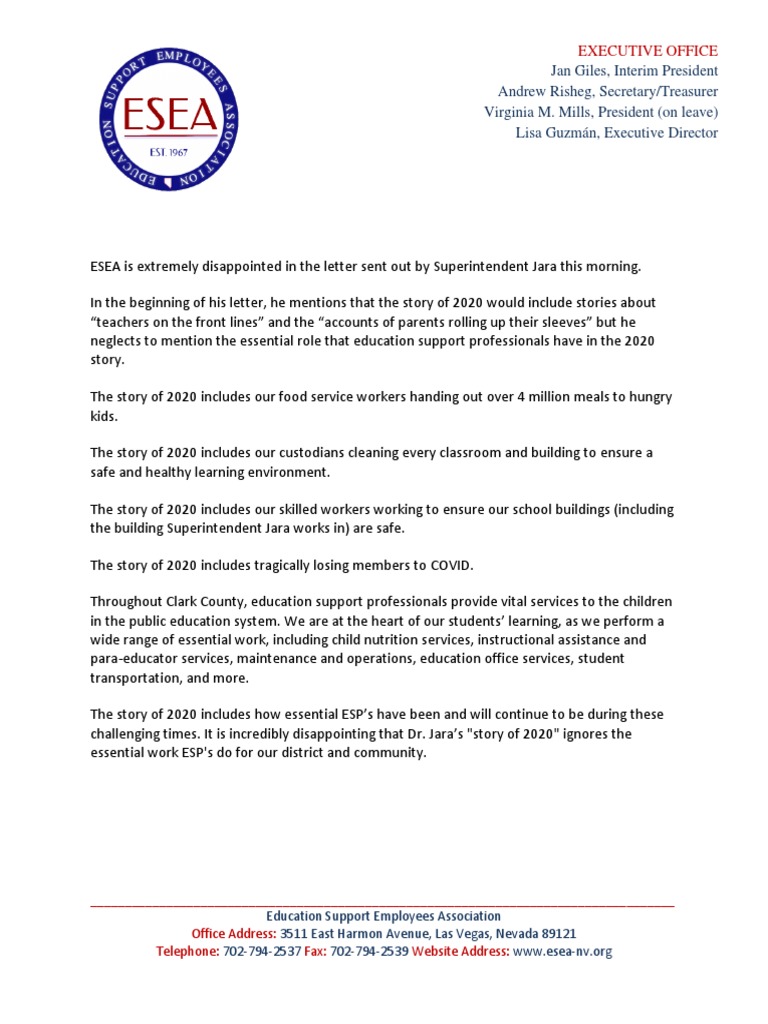Esea Letter To Ccsd Superintendent Jesus Jara Pdf