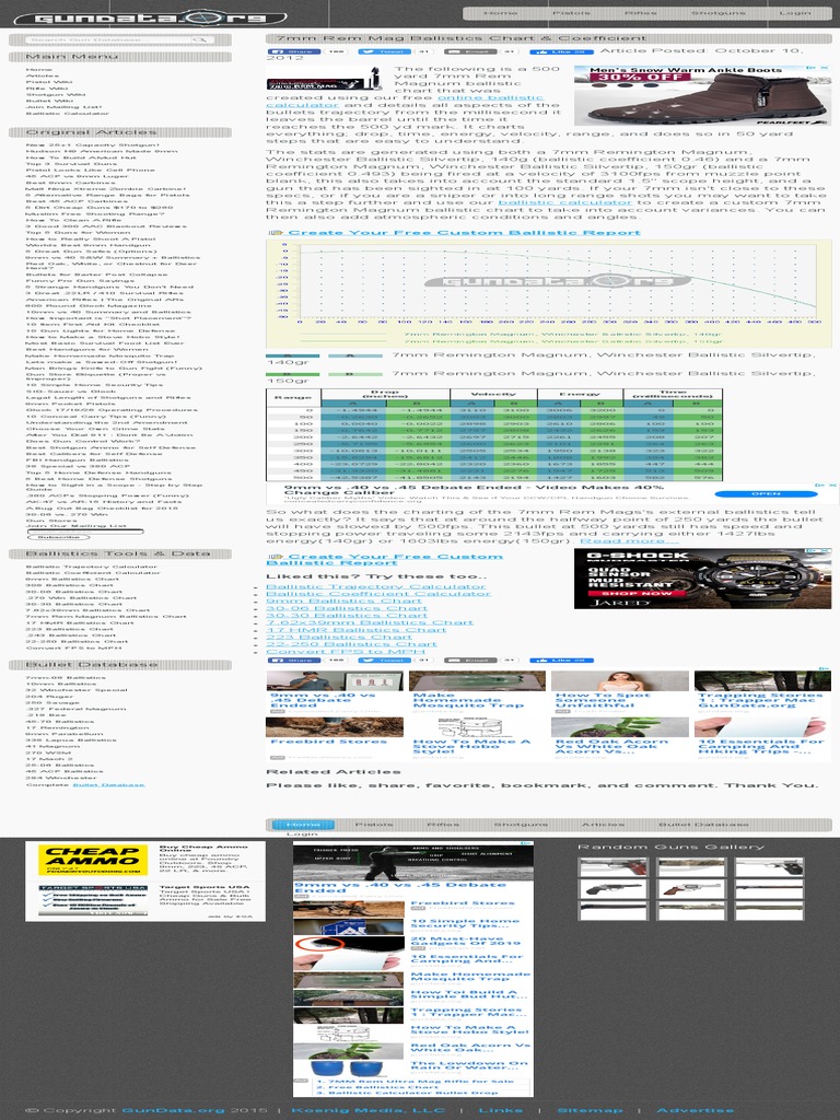 7mm Rem Mag Ballistics Chart & Coefficient PDF PDF Firearms