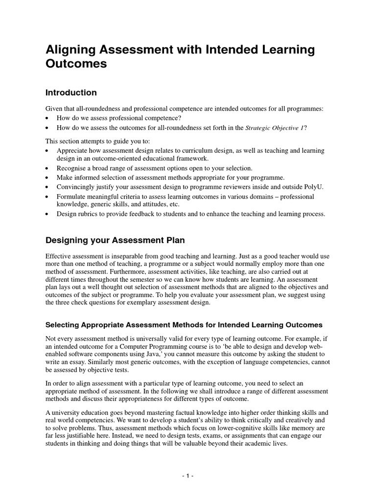 Aligning Assessment With Intended Learning Outcomes PDF | PDF ...