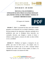 PL 293-20 Prohibicion Musica Contra Mujer y Menores