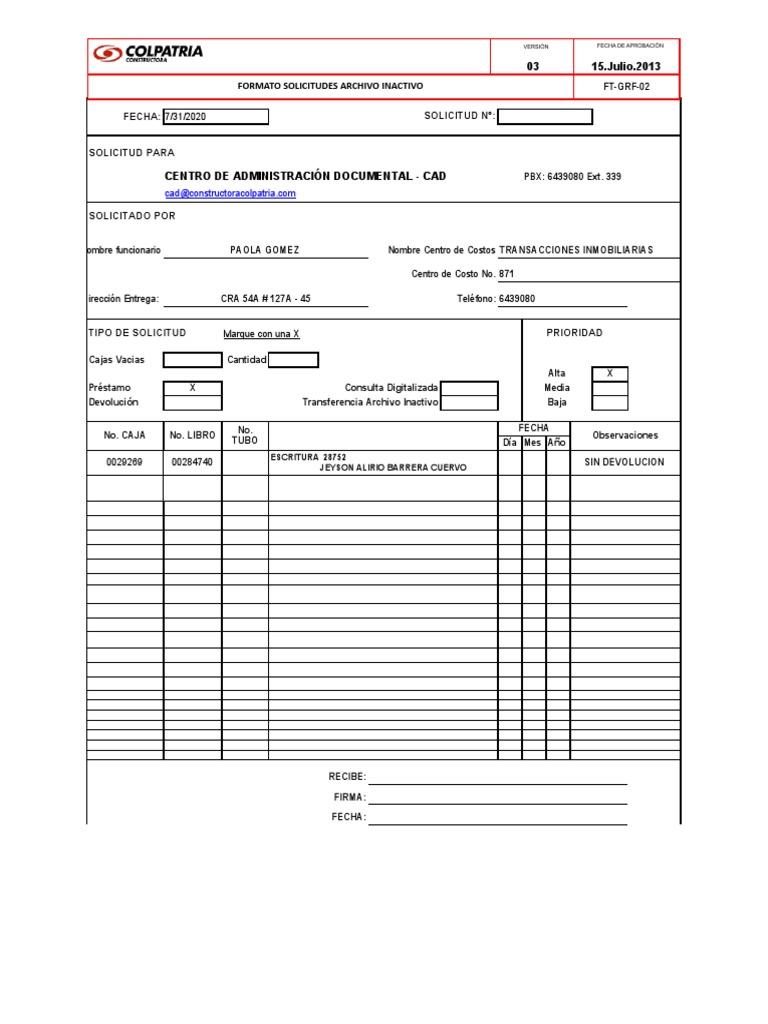 Formato Solicitudes Archivo Inactivo | PDF | Informática y tecnología ...