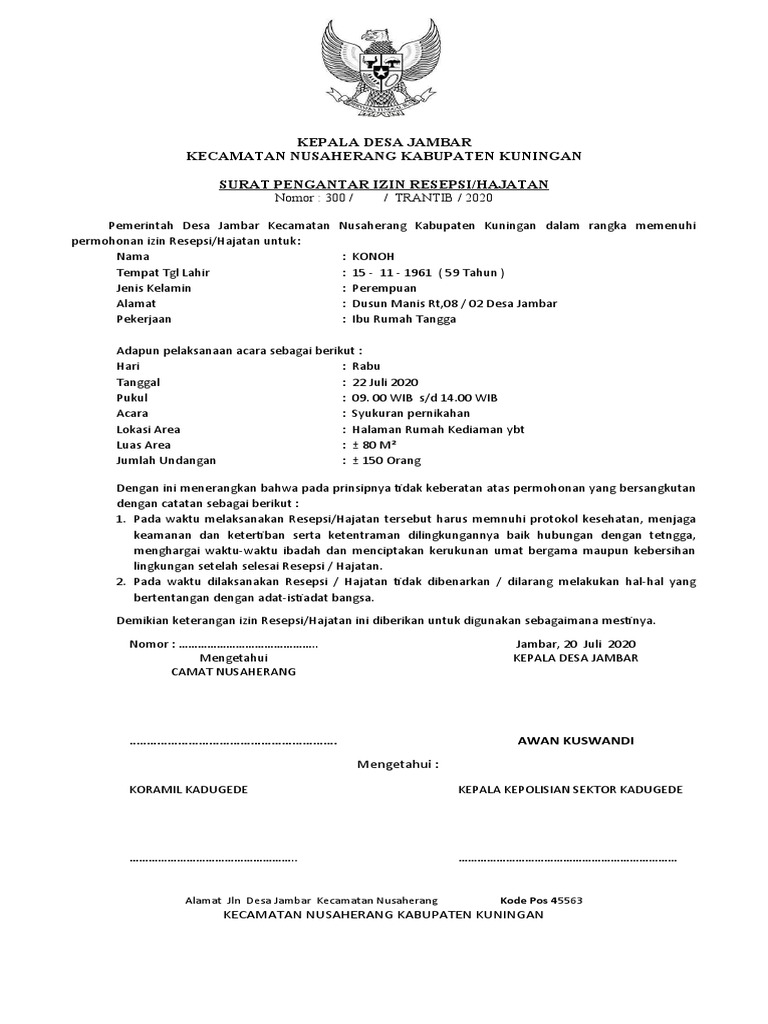 Surat Izin Hajatan Resepsi