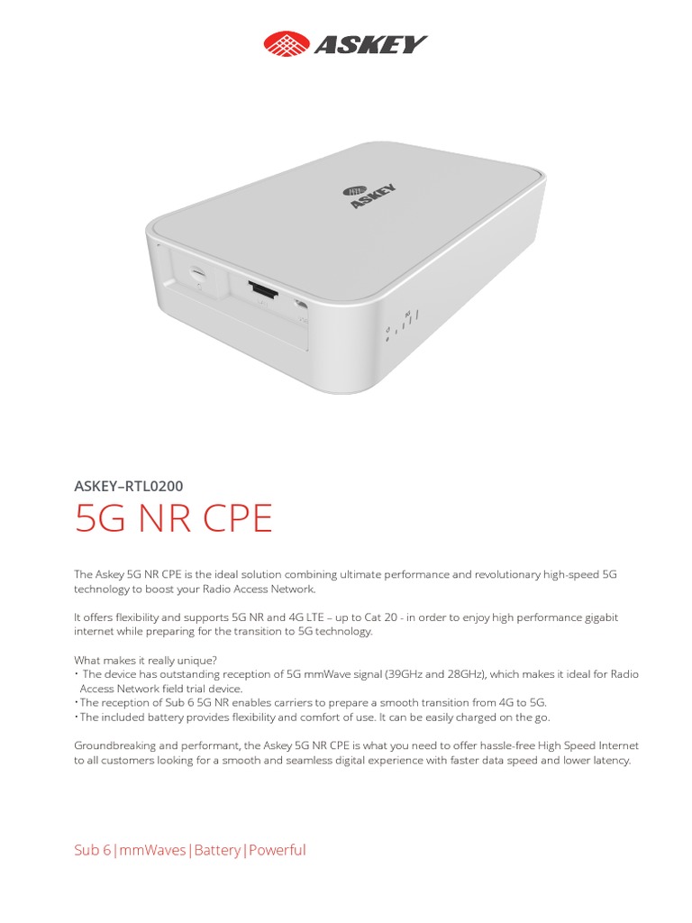 Askey 5G NR CPE: High-Speed Connectivity | PDF | Lte (Telecommunication ...