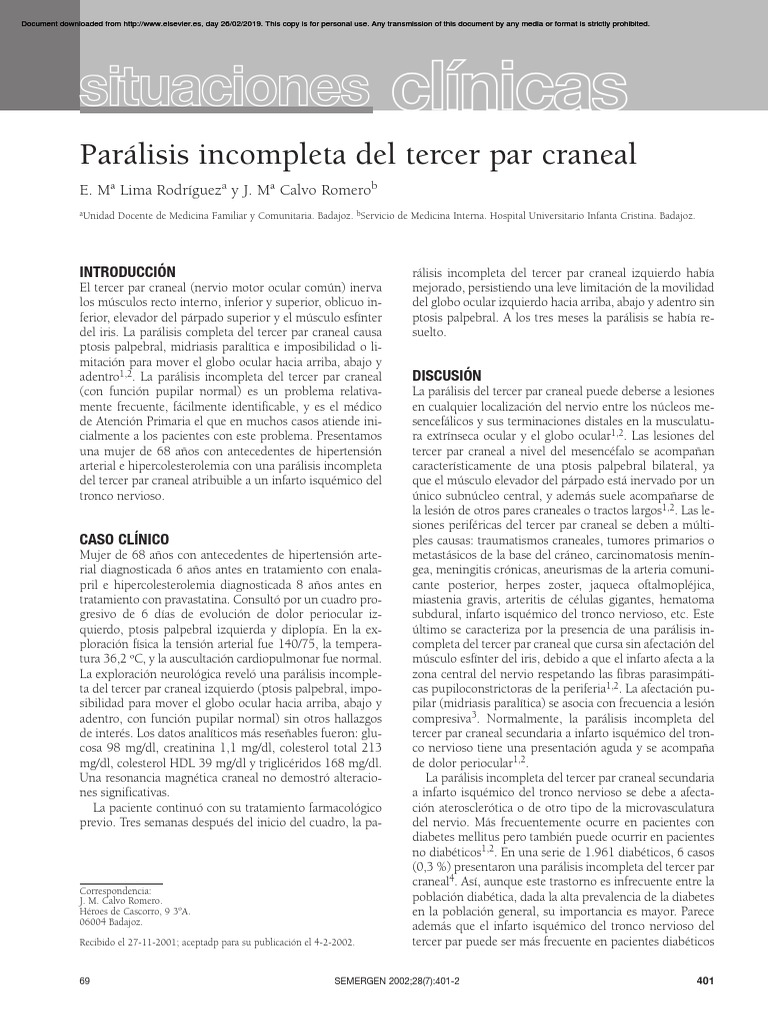 Paralisis Incompleta Del Tercer Par PDF | PDF | Sistema nervioso ...