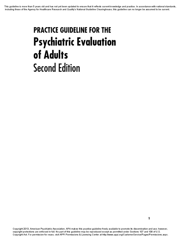 Psychiatric Evaluation of Adults PDF Psychiatry Mental Disorder