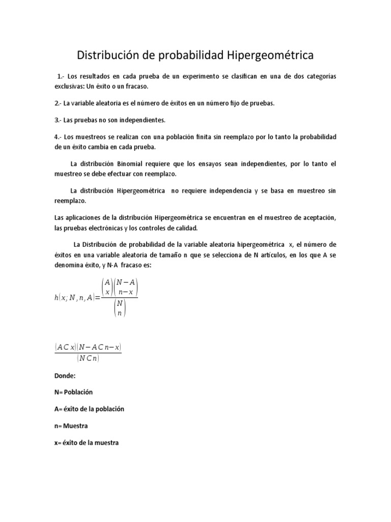 Distribución de Probabilidad Hipergeométrica | PDF | Desviación ...