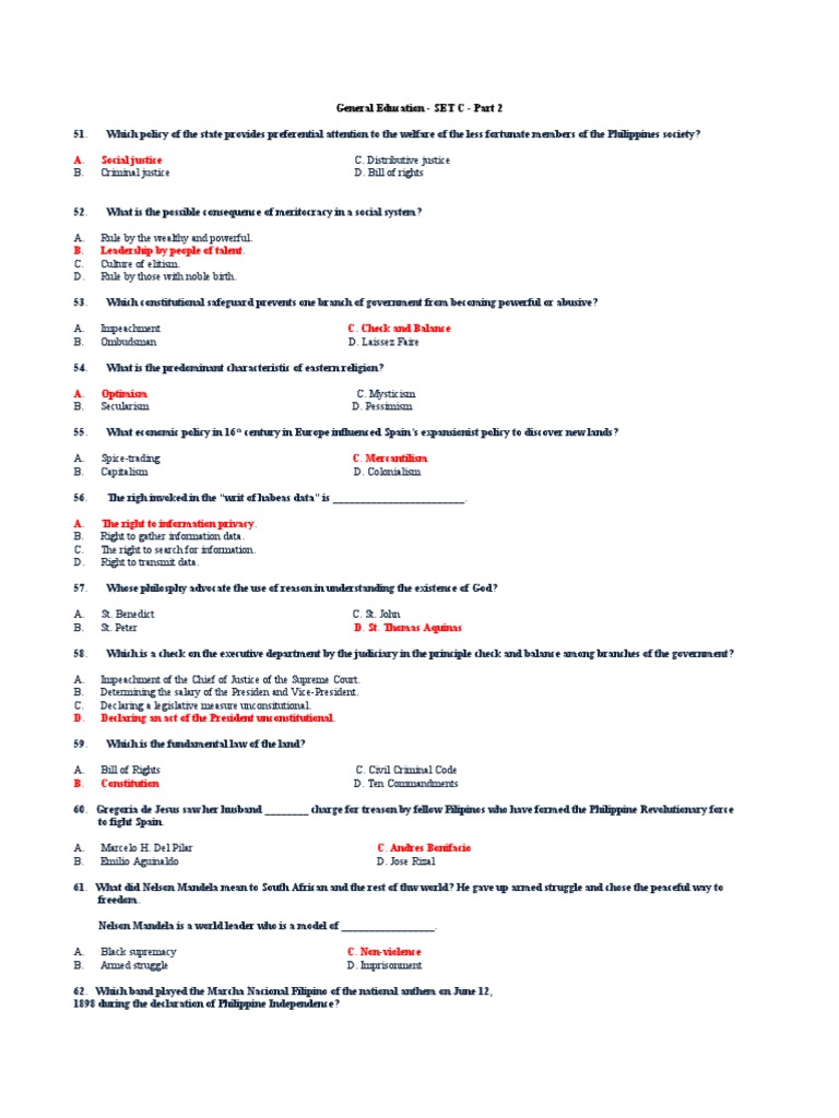 General Education - SET C - Part 2 | PDF | Carbohydrates | Philippines