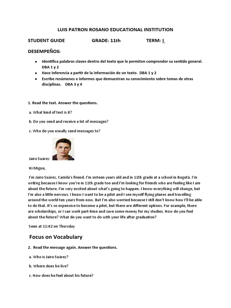 Guia De Trabajo Inglés Decimo Pdf Semiotics Linguistics