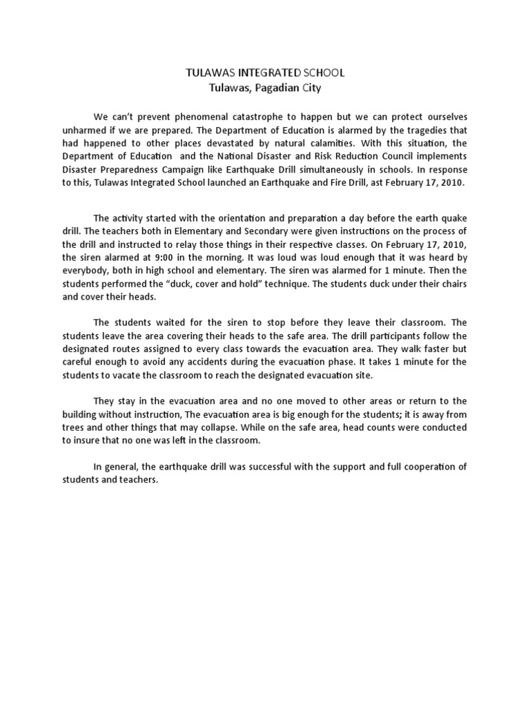 Earthquake Drill Report