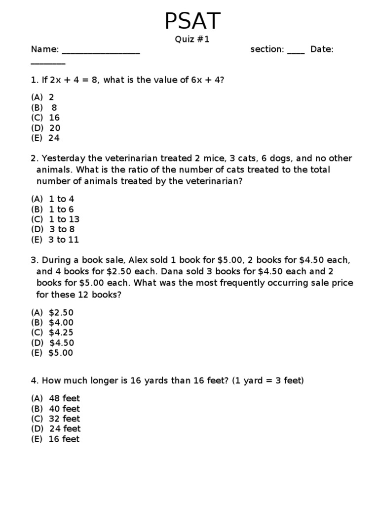 PSAT Practice Quiz #1 | PDF | Games & Activities | Teaching Methods ...