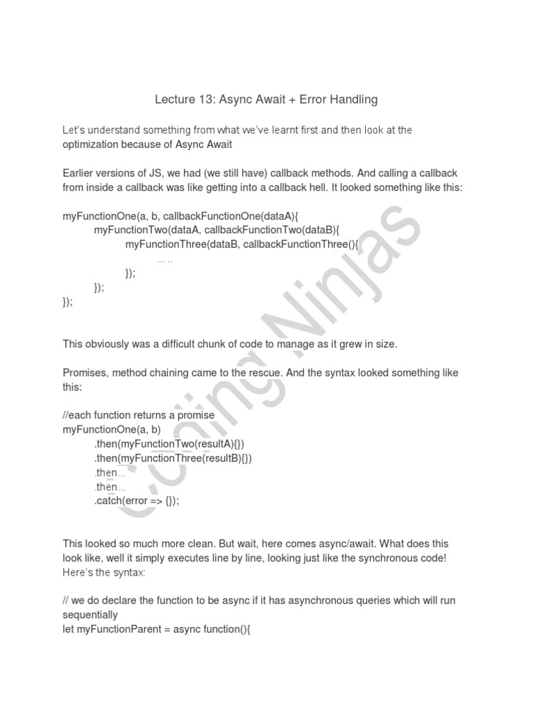 Lecture 13: Async Await + Error Handling | PDF | Programming Paradigms ...