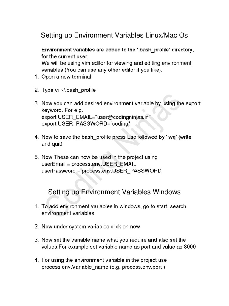 Setting Up Environment Variables Linux/Mac Os | PDF