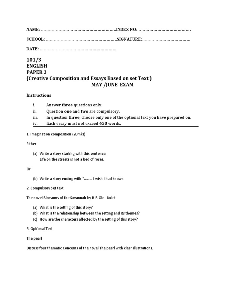 101/3 English Paper 3 (Creative Composition and Essays Based On Set ...
