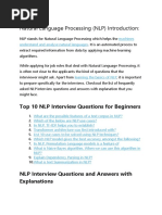 Natural Language Processing (NLP) Introduction:: Top 10 NLP Interview Questions For Beginners