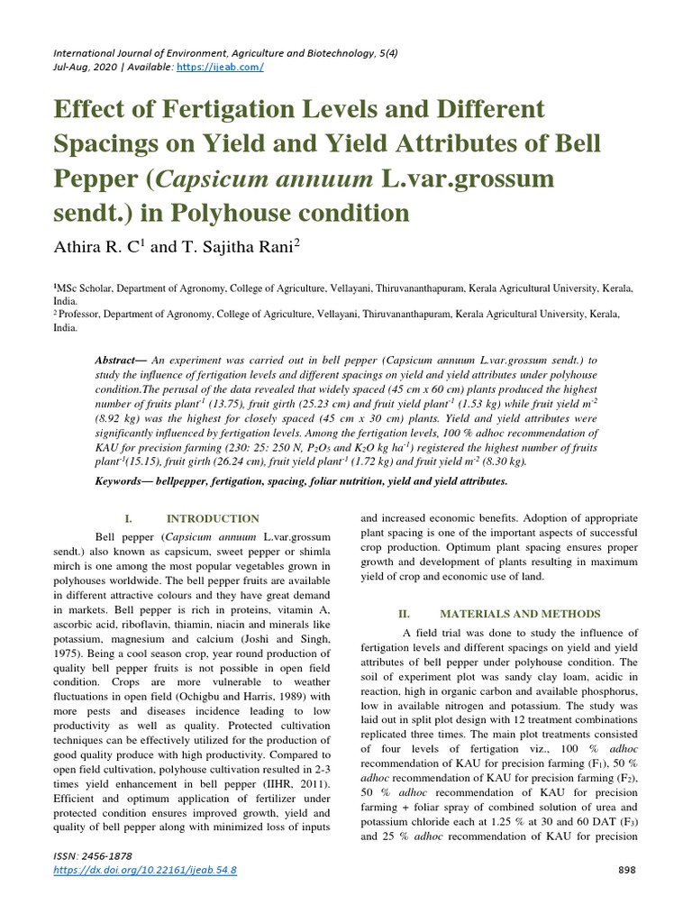 Fertigation and Spacing Effects on Bell Pepper Yield | PDF | Capsicum ...