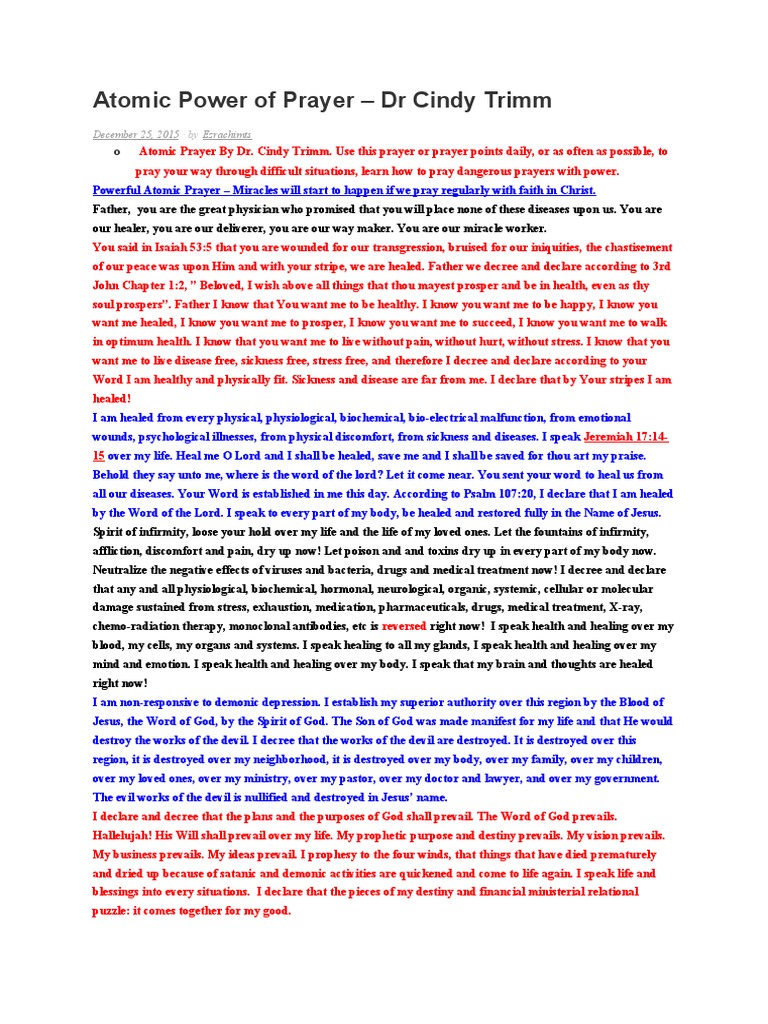 Atomic Power Of Prayer Dr Cindy Trimm December 25 2015 Ezrachimts