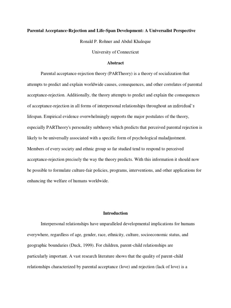 Parental Acceptance-Rejection Theory Explained | PDF | Attachment ...