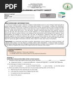 Learning Activity Sheet: Background Information