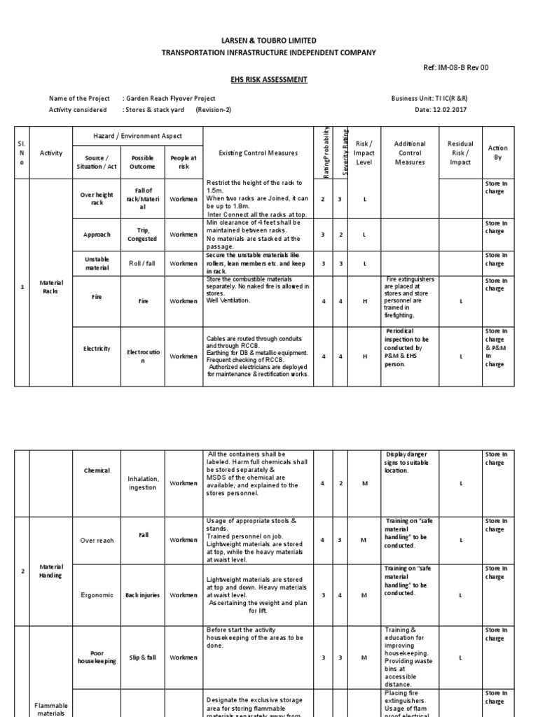 EHS Risk Assessment for Material Storage | PDF | Firefighting | Fires