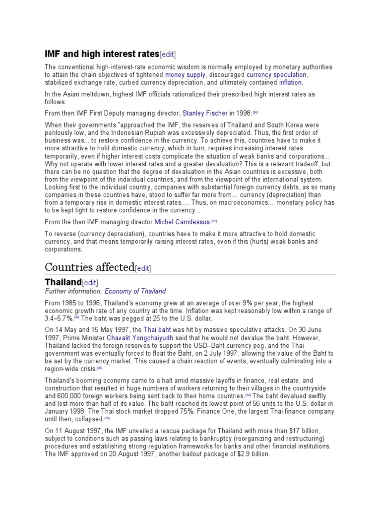 IMF and High Interest Rates | PDF | 1997 Asian Financial Crisis ...