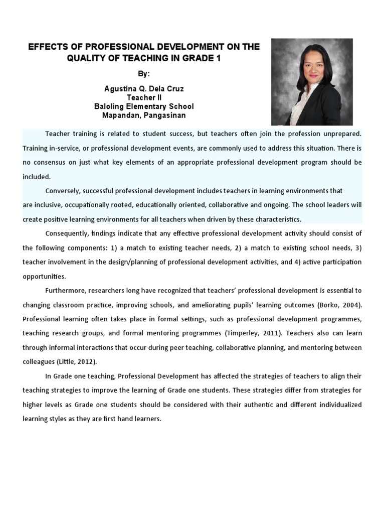 Effects of Professional Development On The Quality of Teaching in Grade ...