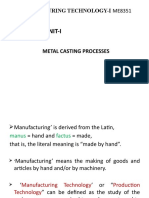 Unit-I: Manufacturing Technology-I Me8351