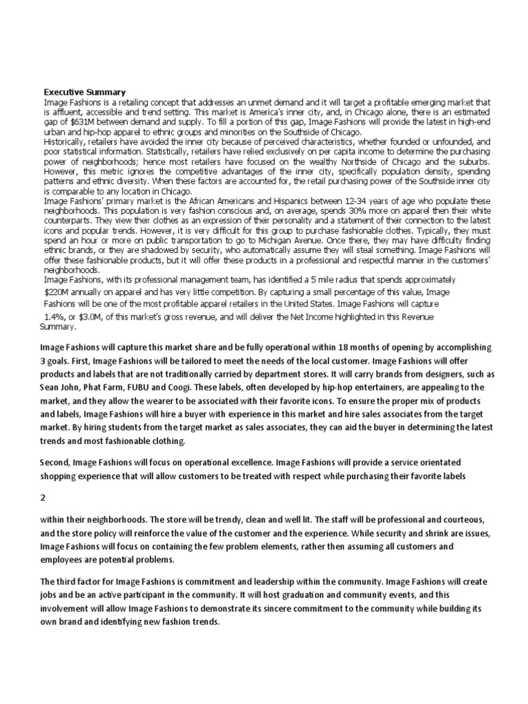 Apparel Business Plan PDF Retail Brand