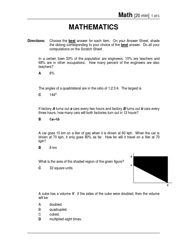 UPCAT 2017 Mathematics PDF | PDF | Area | Geometry