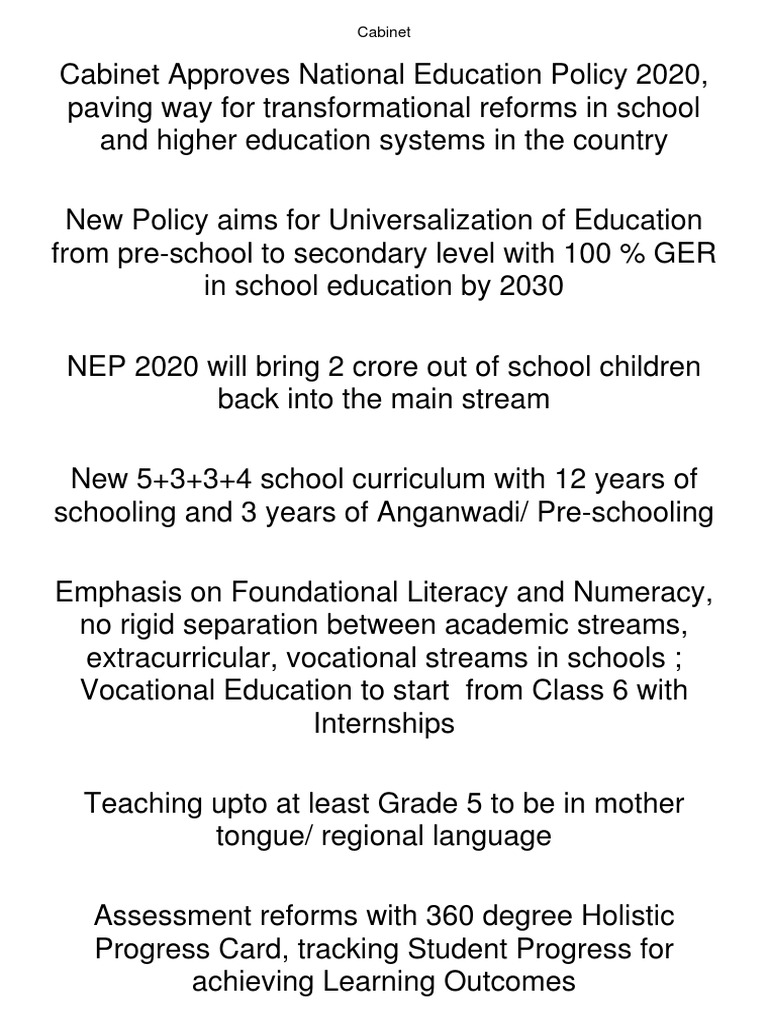 National Education Policy 2020 Overview | PDF | Schools | Curriculum