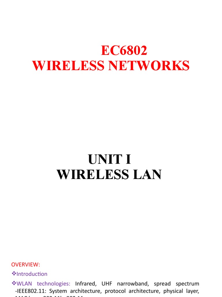 Wireless LAN Technologies Overview | PDF | Ieee 802.11 | Wireless Lan
