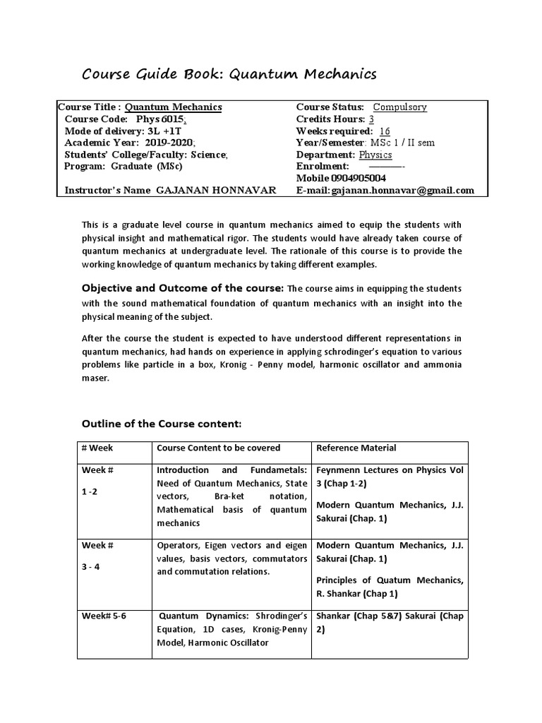 Graduate Course in Quantum Mechanics | PDF | Quantum Mechanics | Spin ...