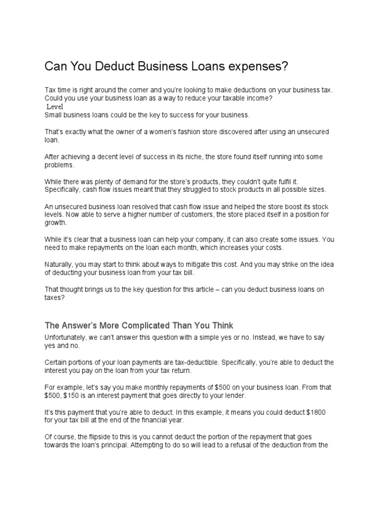 Can You Deduct Business Loans Expenses PDF Loans Interest