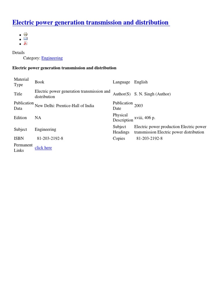 Electric Power Generation Transmission and Distribution Engineering PDF