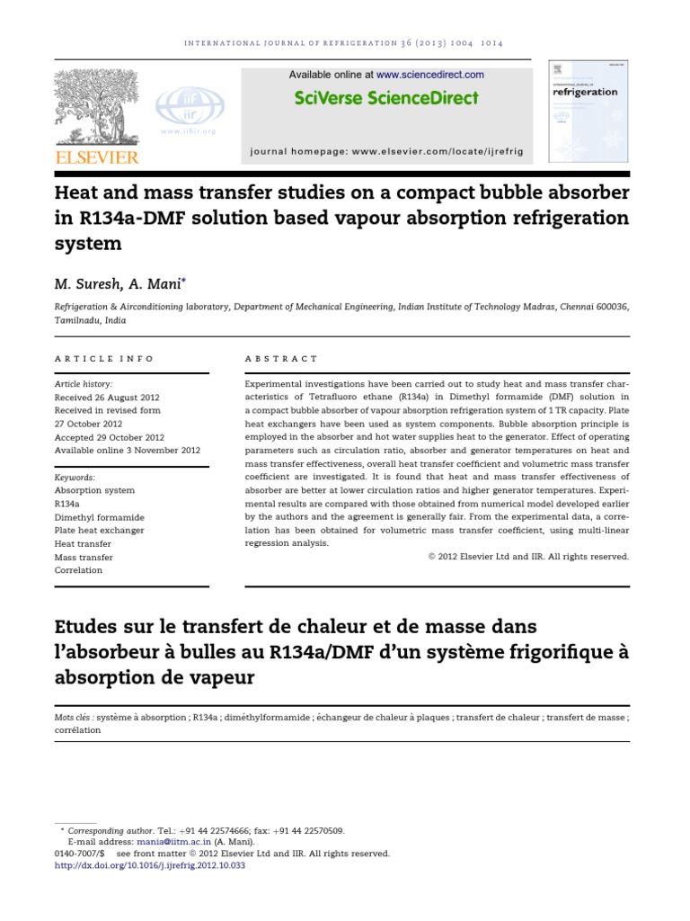 Heat and Mass Transfer in R134a-DMF Absorber | PDF | Heat Exchanger ...