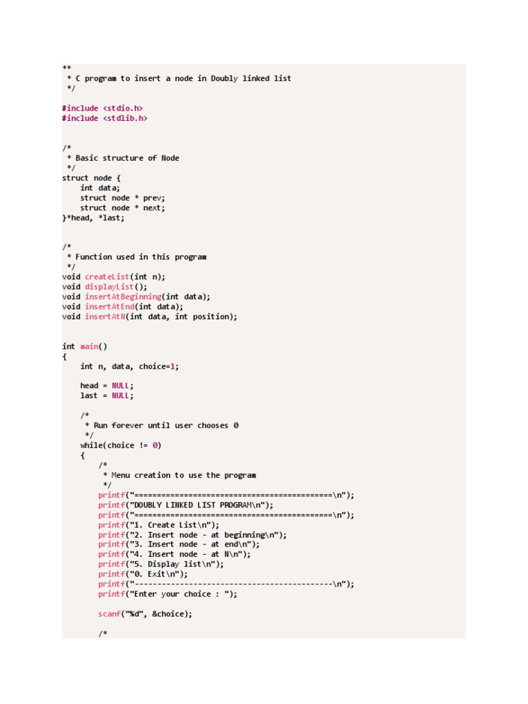 C Program To Insert A Node in Doubly Linked List | Download Free PDF ...