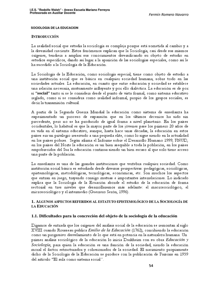 Introducción a la Sociología de la Educación | PDF | Sociología | Pedagogía
