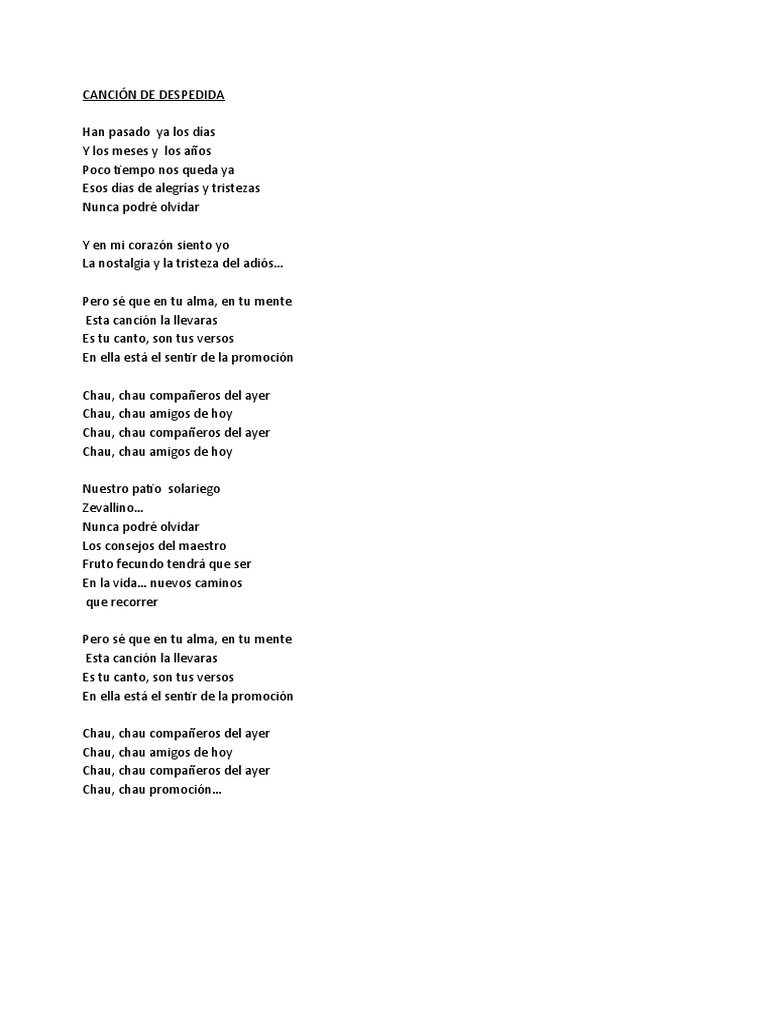 Canción De Despedida Promoción Pdf Religión Y Espiritualidad