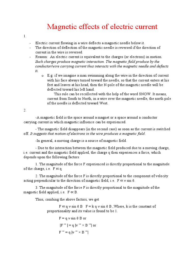Magnetic Effects of Electric Current | PDF | Magnetic Field | Force