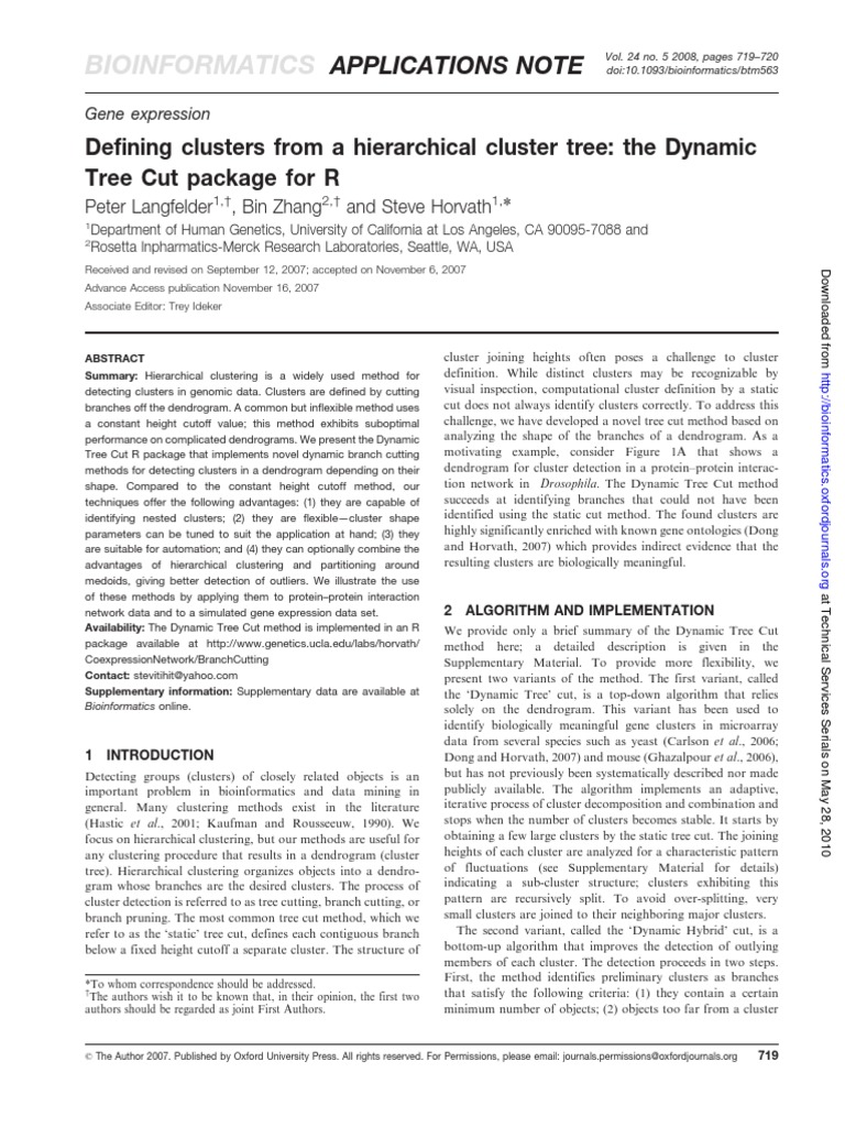 Dynamic Tree Cut for Gene Clustering | PDF | Cluster Analysis ...